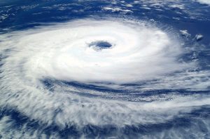 Satellite view of a powerful typhoon forming over the ocean